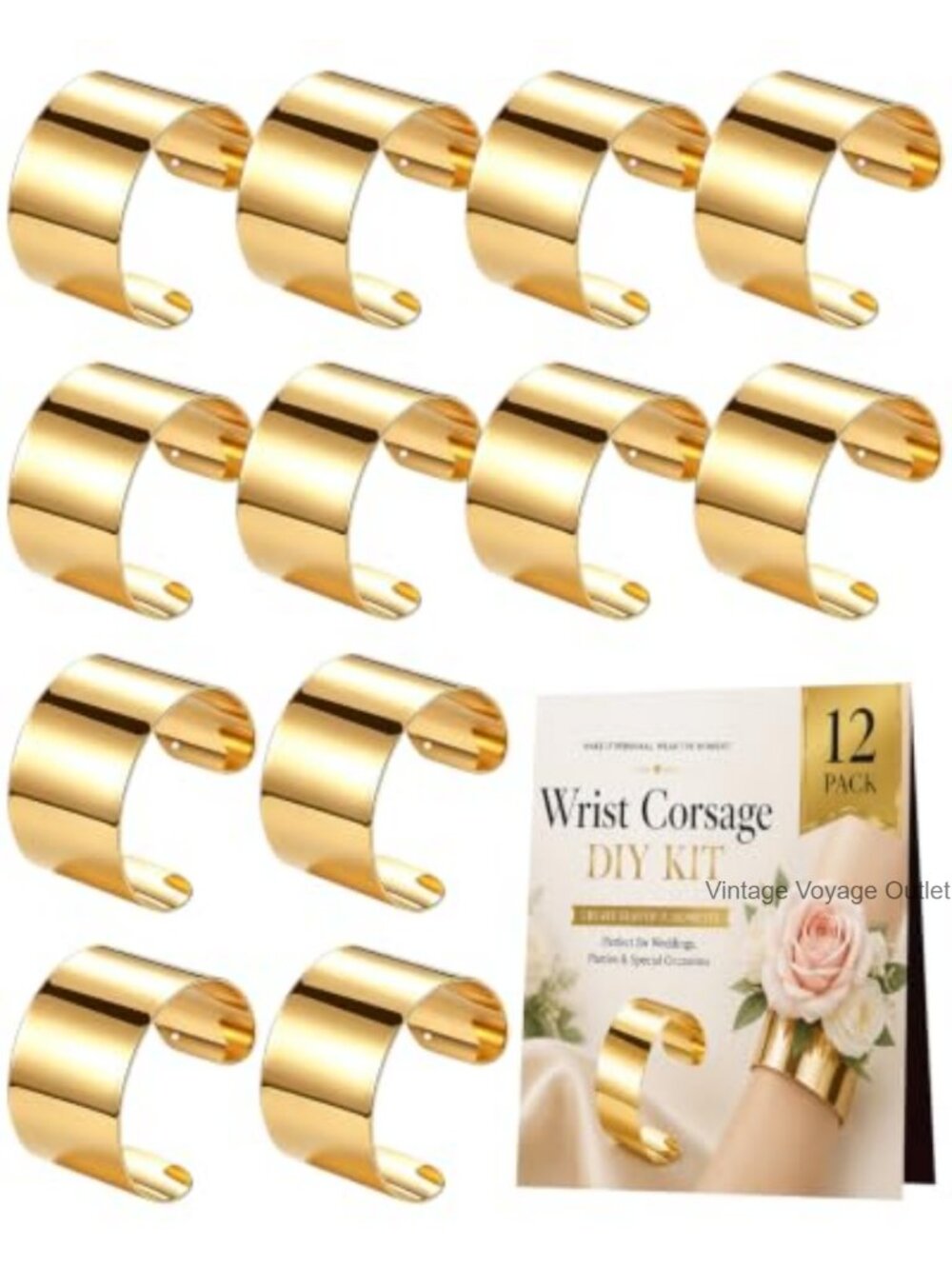 Gold Tone Cuff Corsage Wristlet Bands Adjustable Open Cuff Bracelets Set of 12